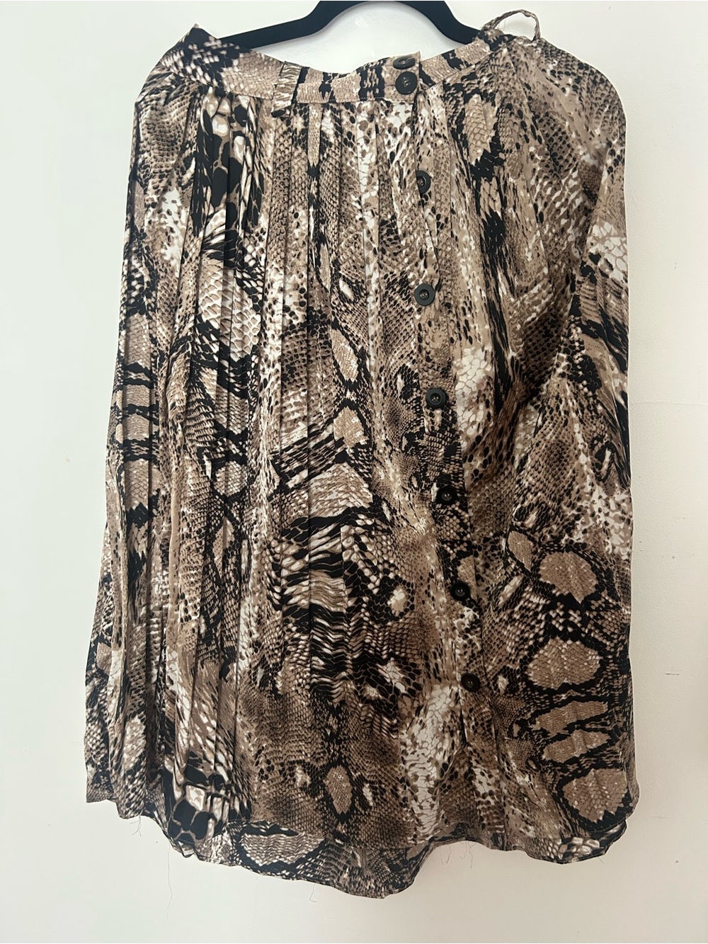 Vintage Pleated Snake Print Midi Skirt - Brown